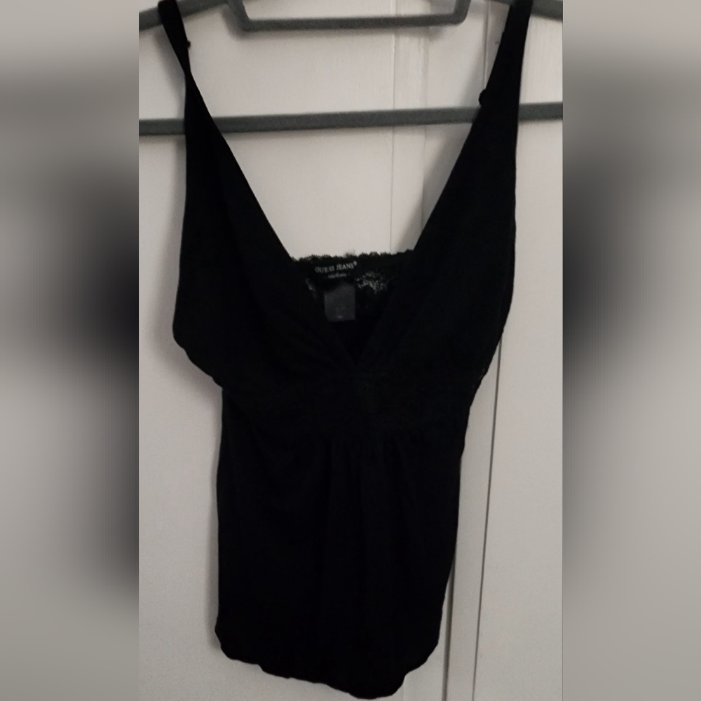 Guess Black Tank Top With Lace Accents Size M